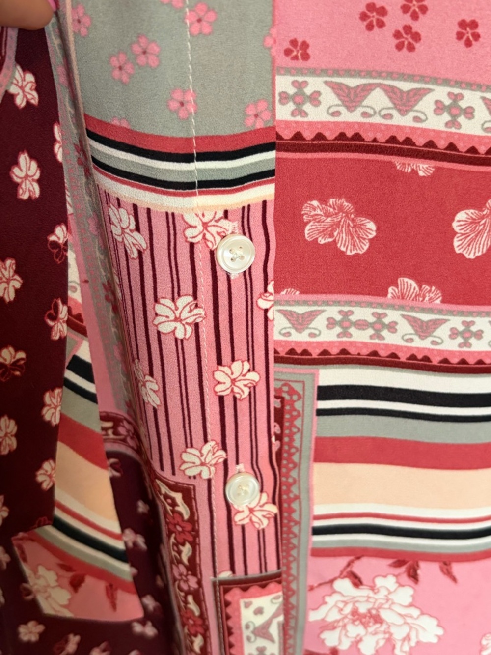 #604 Talbots BoNo Beautiful Pink Floral Patchwork Tie-Neck Blouse - Picture 8 of 12